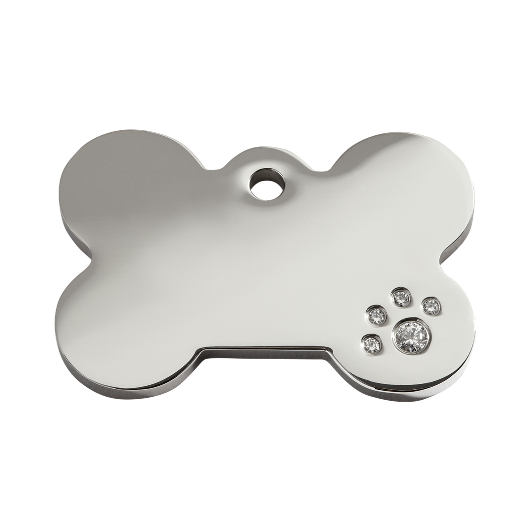 Diamante Polished Stainless Steel Bone ID Tag by Red Dingo